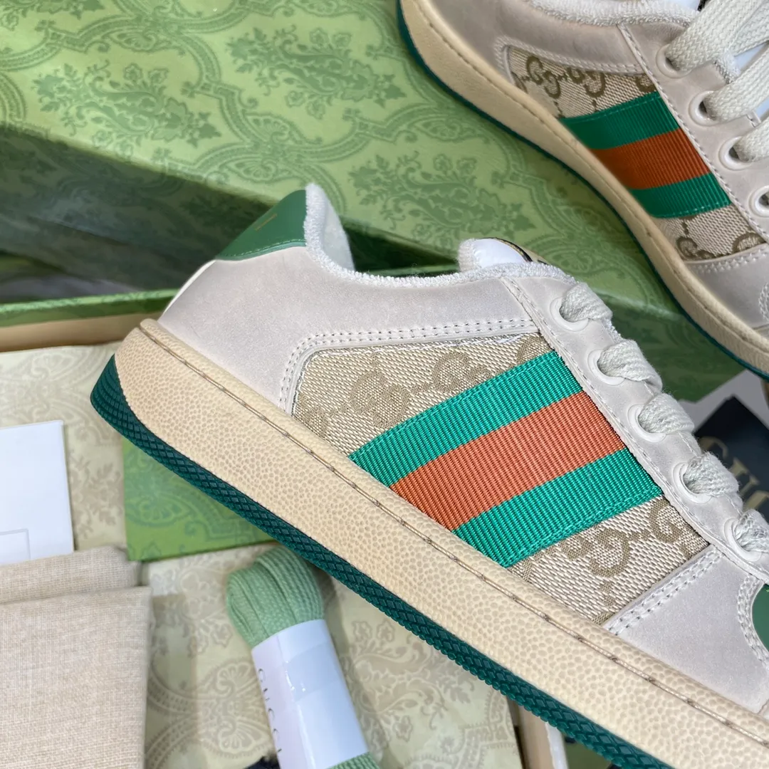 👟👟Ex-factory price 480🌈🌈 Women's shoes Women's clothing Gucc*——Newly upgraded G family couple's retro sneakers 👫 2022 early spring new style... GG series old dirty shoes catwalk style ⚠️⚠️ The original development and purchase level version, the details are perfectly restored, metal double G crystal cylindrical logo... Gucci original pattern webbing... Upper: polished cowhide/embroidered double G cloth Inner lining: original delicate and soft terry cloth, Foot pad: privately modeled original TPU outsole Packaging: matching packaging Shoe size: 35-40